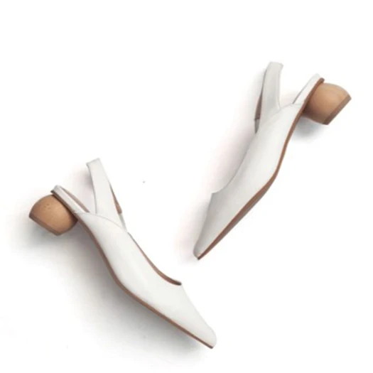 White Leather Замшевые женские босоножки с петлей на пятке; коллекция года; сезон лето; цвет желтый; обувь с острым носком в Корейском стиле на низком каблуке без застежки; обувь на массивном каблуке с закрытым носком; Цвет зеленый; большие размеры - Цвет: White Leather