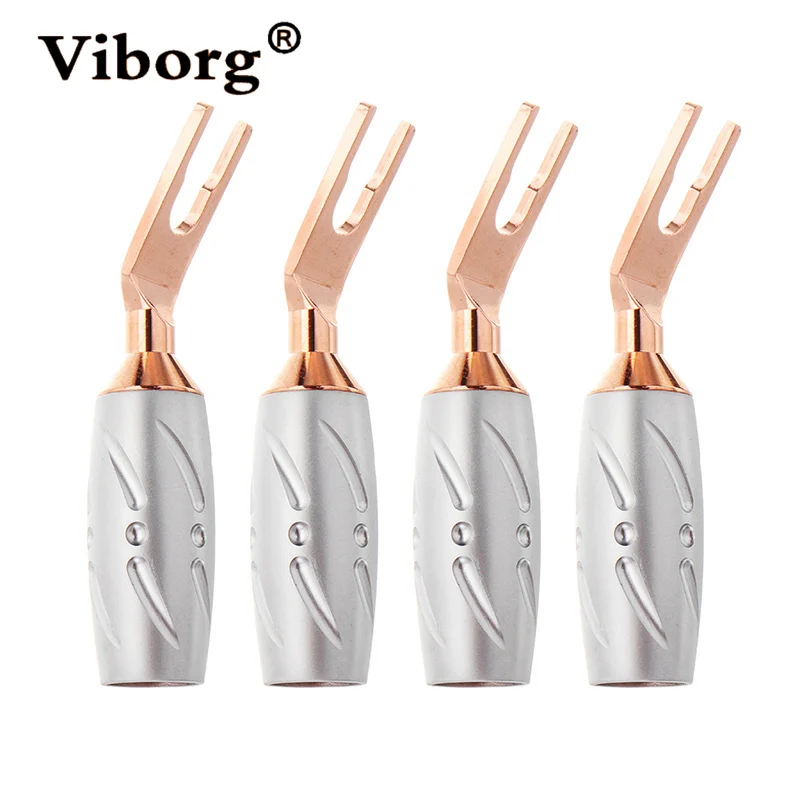 

Viborg 4pcs Y Type Top Speaker Spade Plug Red Copper Gold Plating Rhodium Plating Super HIFI Audio Connector