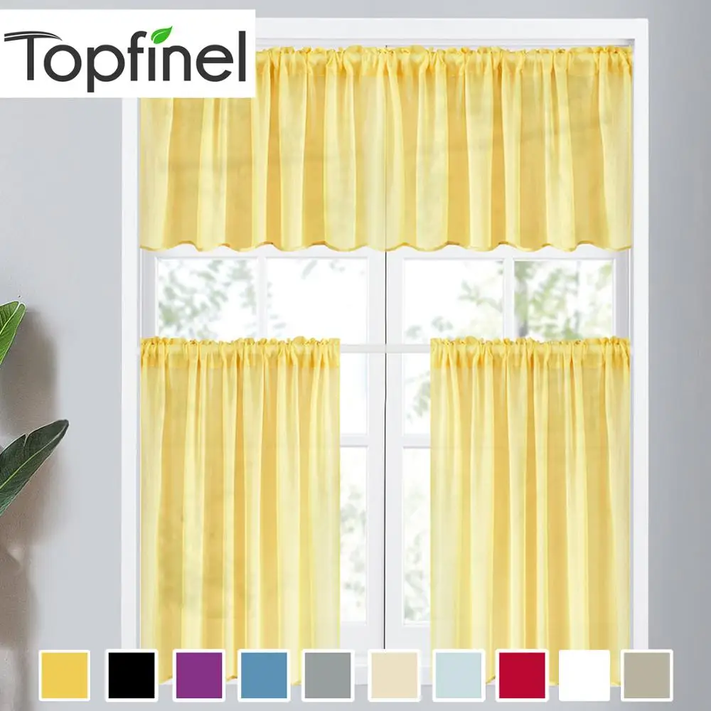 

Topfinel Sheer Curtains Modern Plain Yellow Solid Color Short Curtains for Living Room Voile Tulle Window Drape for Kitchen