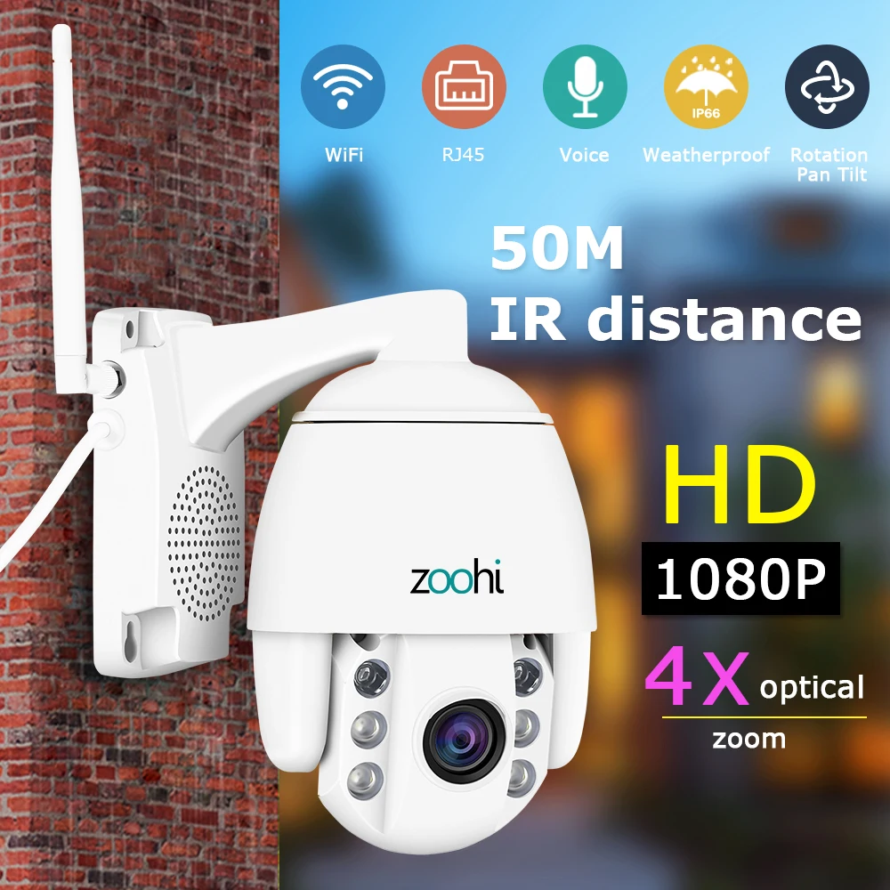 

Zoohi PTZ Rotatable Dome outdoor WiFi Camera Survellance Security Camera Wireless Camera Outdoor IP Camera Two Way Audio IP66