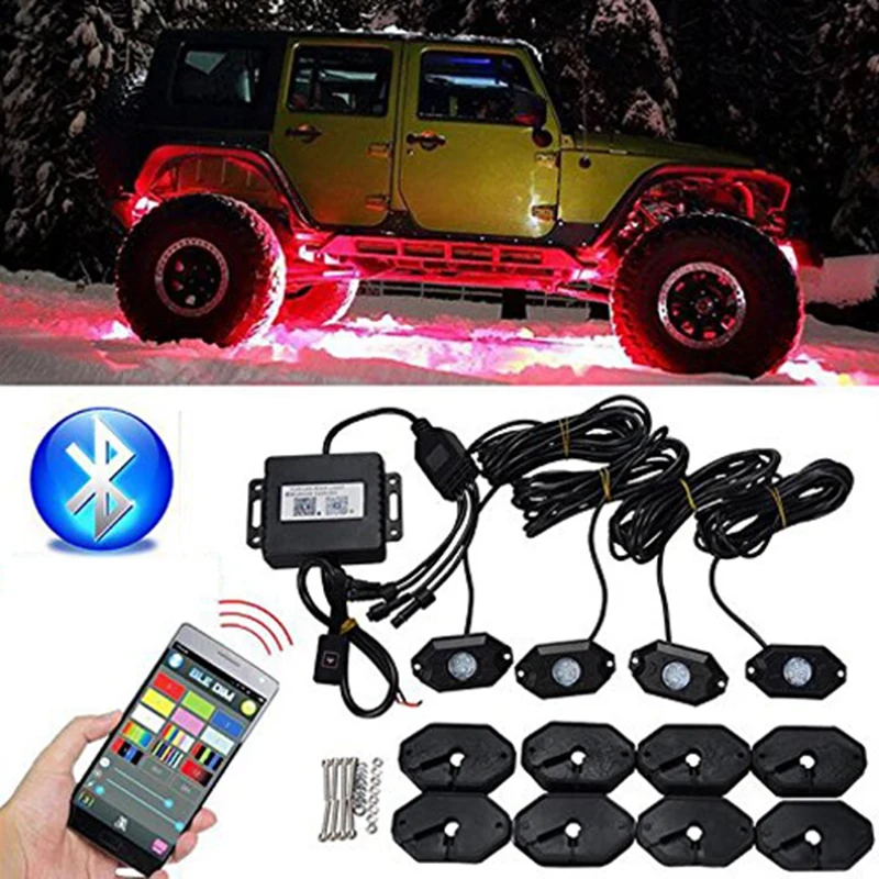 F!   lash Deal 1 To 4 Rgb Car Auto Chassis Lamp Light Decor Mobilephone App !   Music Control 7