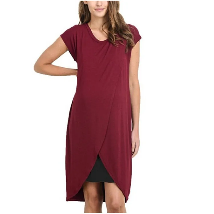Женские платья для беременных с коротким рукавом, Однотонная ночная рубашка для кормящих грудью, кардиган, платья для беременных женщин, одежда