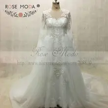 Brilliant Long Sleeves Pearl Beaded Lace Mermaid Wedding Dress with Detachable Train Arabic Designer Wedding Dresses Real Photo
