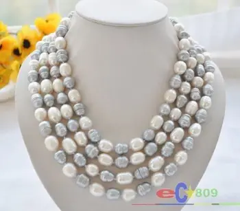 

80" 8-9mm white gray rice freshwater cultured pearl necklace