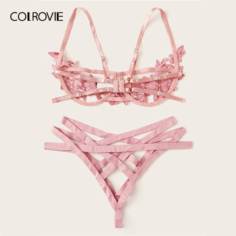 Женский прозрачный комплект нижнего белья COLROVIE розовый с бюстгальтером v