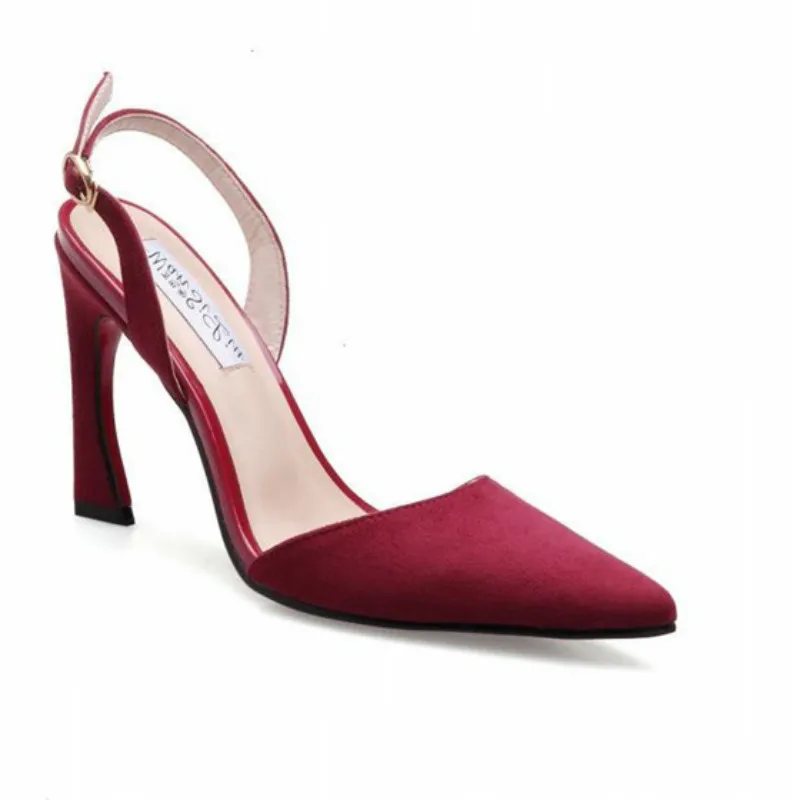 

AECBUY Red Color Cat And Strap Buckle High-heeled Sandals Women's Summer Fine-heeled Pointed Baotou Shoes GGXPa20
