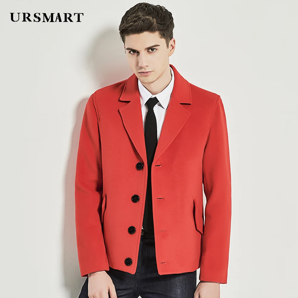 URSMART New red wool coat for young and young men short fashionable men's coat for British