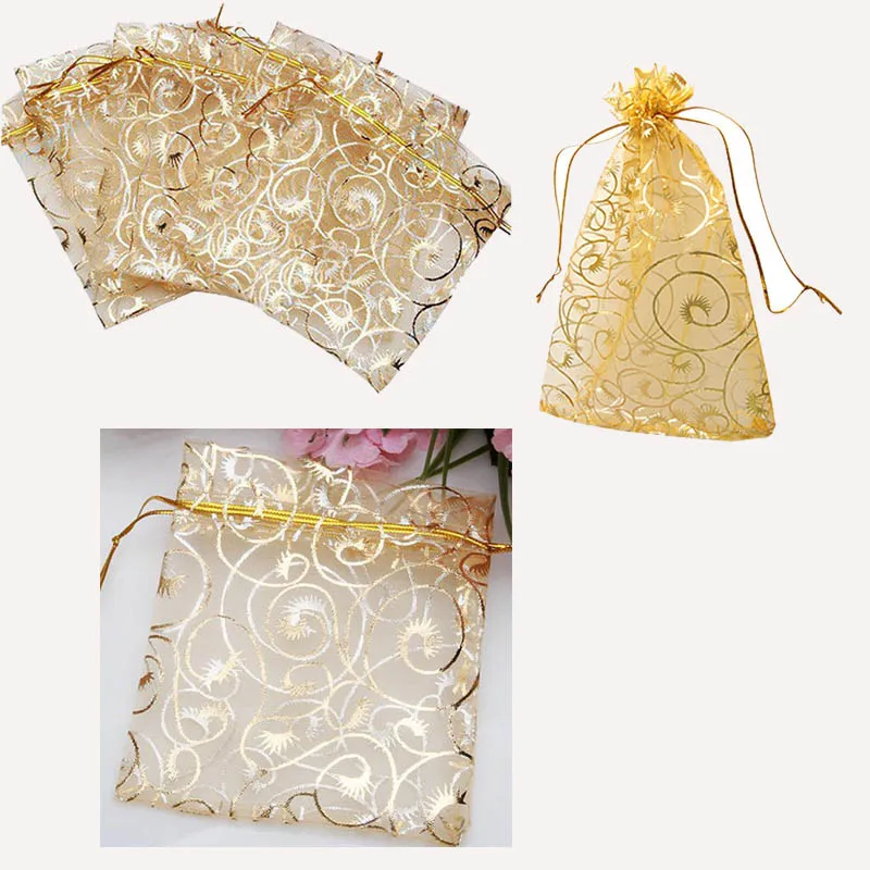100pcs Cute Eyelash Pattern Drawstring Organza Wedding Favor Gift Bags