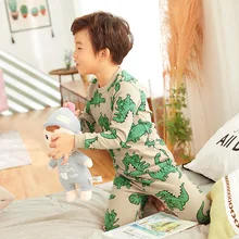 Пижамные комплекты для мальчиков теплая детская одежда для сна хлопковые пижамы для маленьких мальчиков демисезонные топы с длинными рукавами+ штаны, одежда для мальчиков из 2 предметов