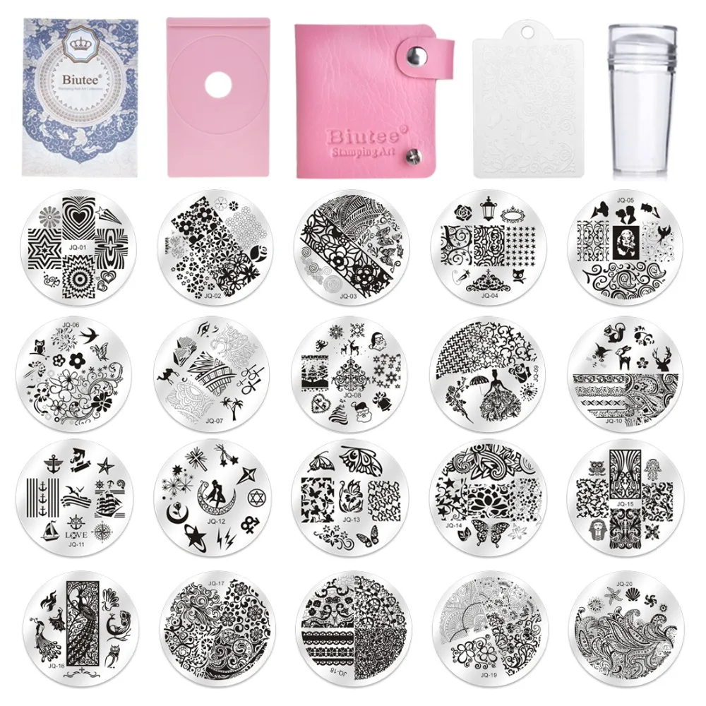 Biutee 30pcs Nail Stamping Plates Kit Flower Animal pattern Stamper & Scraper Template Image Plate Storage bag Nail Stencil Tool 2