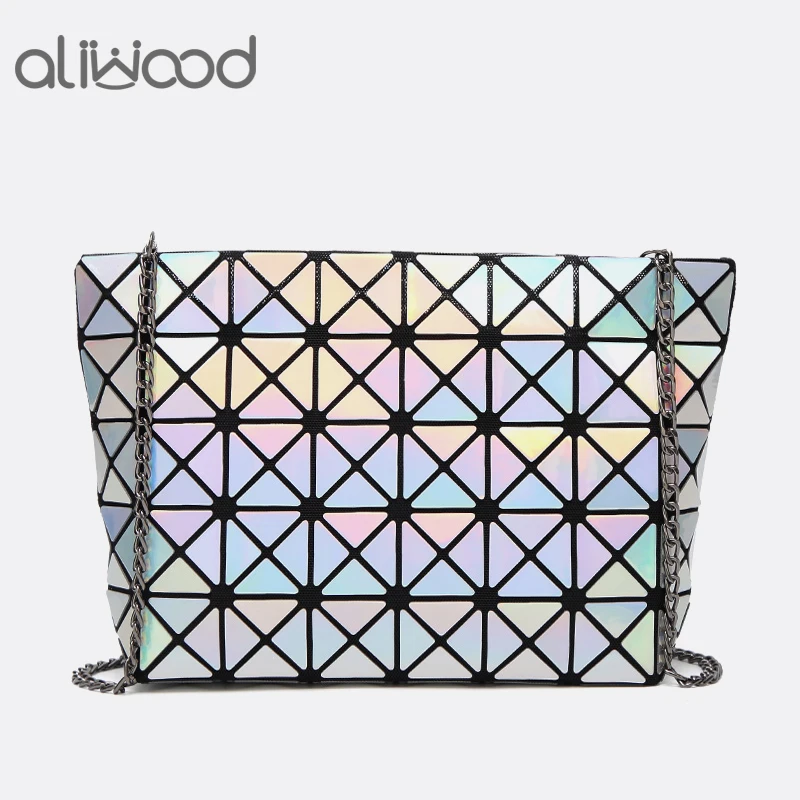 Aliwood Мода геометрические Лазерная бренд Для женщин мешок световой плеча сумки красочные блесток женские сумки через плечо Сумки