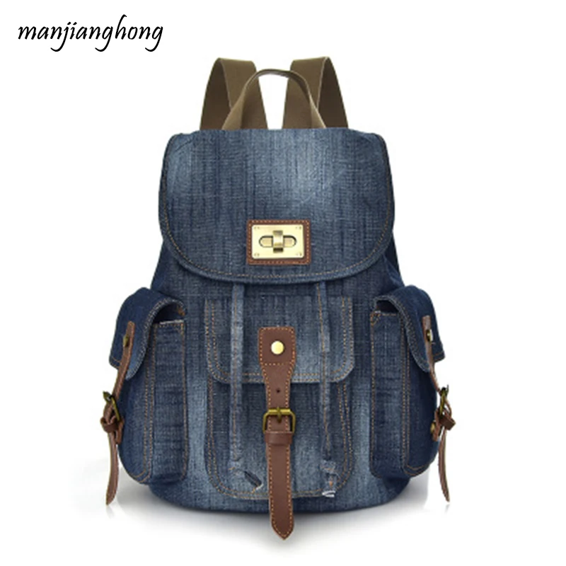 

Retro denim backpack female bag Korean version backpack canvas bag leisure travel student small backpack women luxury backpack
