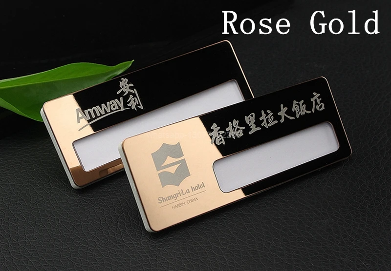10pcs custom reusable name badge holder 7025mm name tags laser printing hotel staff pin badge with stainless steel plate (6)