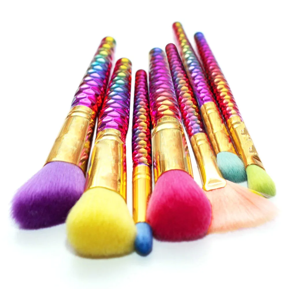

7PCS Make Up Foundation Eyebrow Eyeliner Blush Cosmetic Concealer Brushes Colorful brush Wedding make-up Premium Full Function