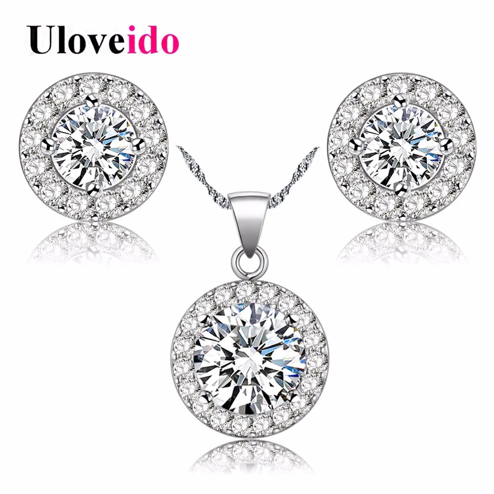 Buy Uloveido Fashion Crystal Jewelry Set Necklace and Earrings for Women Silver
