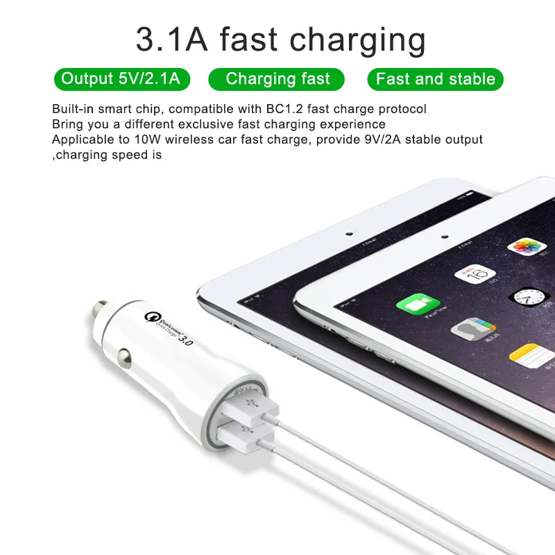 Quick Charge 3.0 Car Charger Universal 3.1A Fast Charging USB Phone Charger in Car For iPhone Samsung Xiaomi Tablet Car-Charger (1)