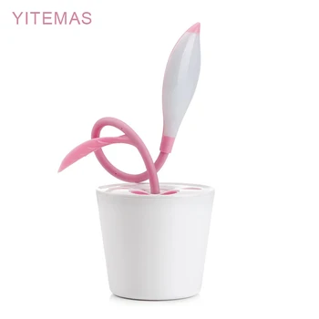 

LED girl desk lamp plant design pink table lamp with touch switch and USB rechargeable port for reading room office students