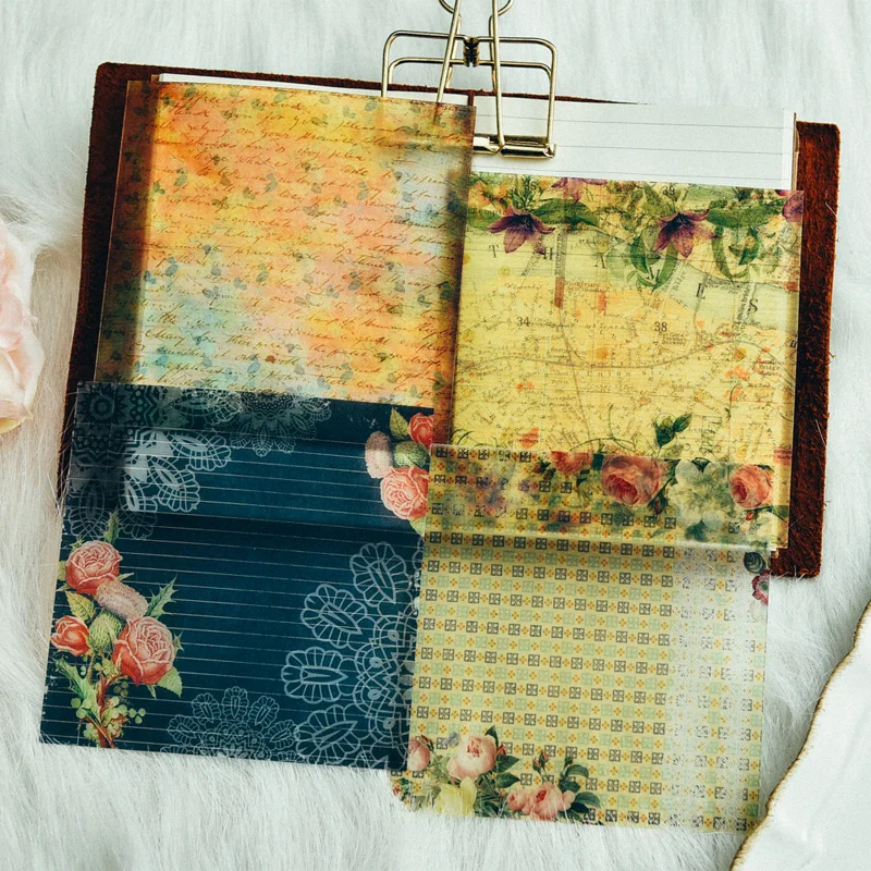 Floral Self Adhesive Stickers Vintage Vellum Flowers for Scrapbooking Happy Planner/Card Making/Journaling