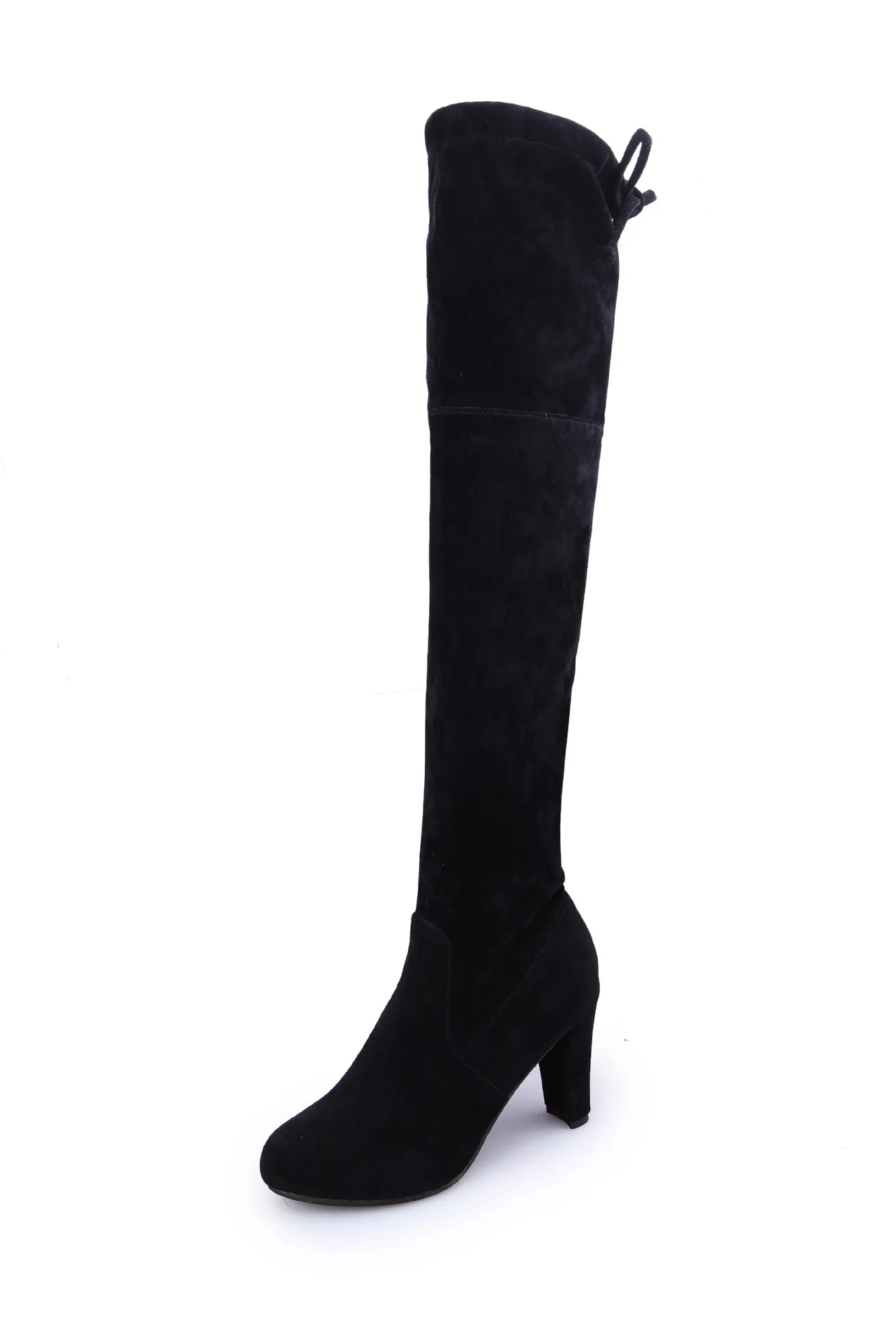 

Lady Sexy Party Stretch Fabric Flock Motorcycle Boots Women's European Lace Up Bandage Over The Knee High Heels Long Boot Shoes