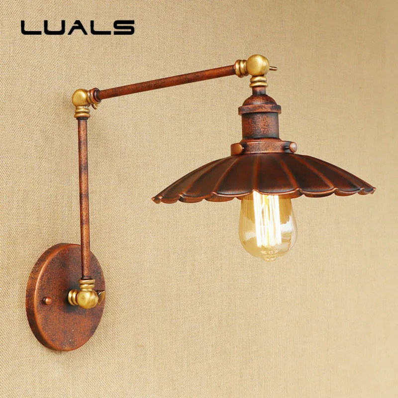 

Loft Industrial Wall Lamp Long Arm Retractable Vintage Wall Light Coffee Bar Metal Rusty Luminaire Contains Edison LED Bulbs