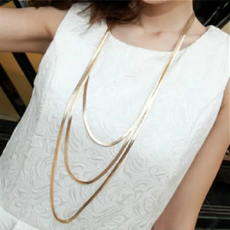 2016 New Arrival Women The Three Layer Metal Button Accessories New Long Necklace Sweater Chain Female