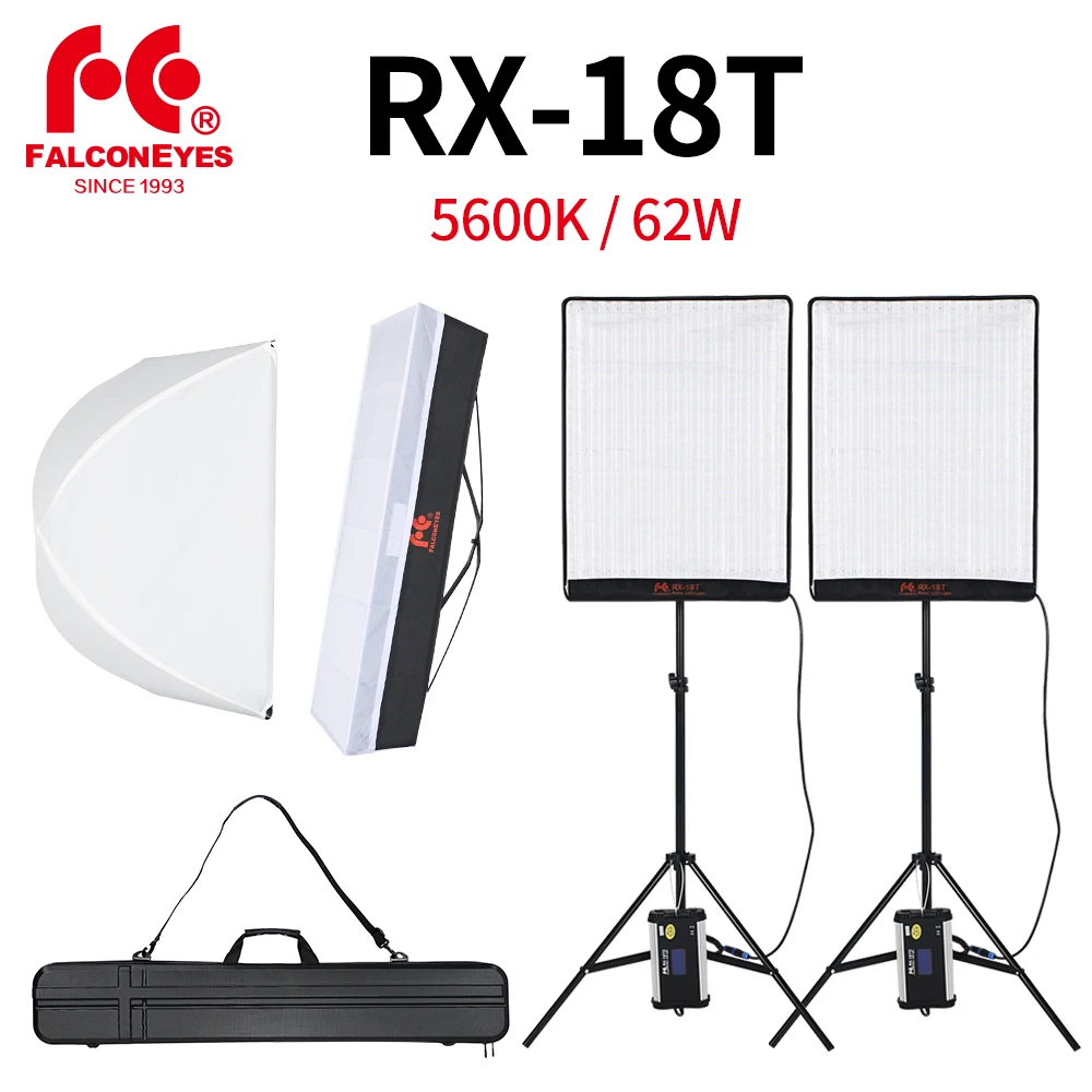 

Falcon Eyes 2pcs RX-18T 62W Flexible LED Video Light 504pcs Rollable Cloth Lamp with Diffuser + Outdoor Carry Bag + Light Stand