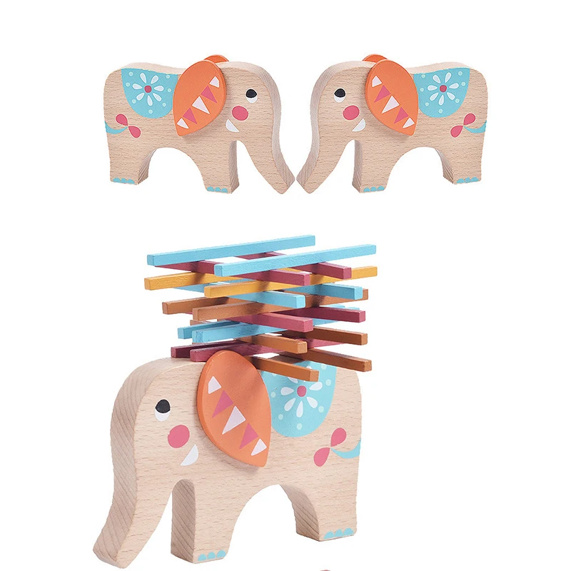 

Baby Montessori Wooden Toys Balance Blocks Game Elephant Block Colorful Sticks Educational Toys Christmas Play with Friends Gift