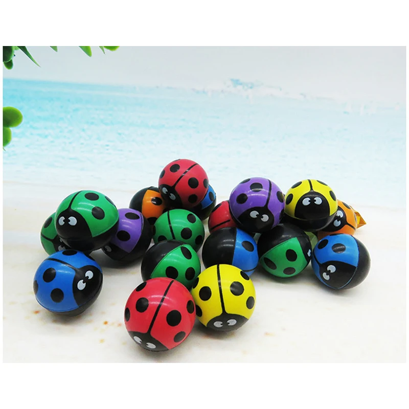 

30mm 10pcs/lots water Float ball toys animals Ladybug Bouncing Ball child kids elastic rubber ball Children pinball bouncy toys