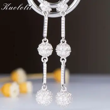 

Kuololit Pure 925 Sterling Silver Drop Earrings For Women Fashion Zircon Earrings Jewelry Wedding Party Gift Brand Fine Jewelry