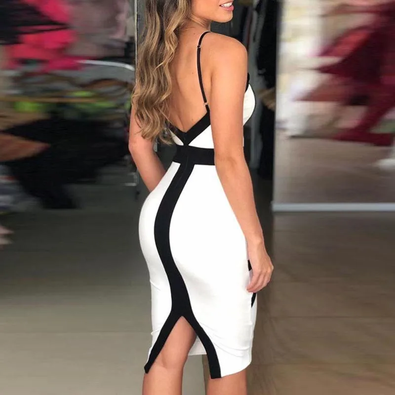 Back split slim fit bodycon dress women Spaghetti strap v neck summer dress Sexy night club party dresses vetidos femme