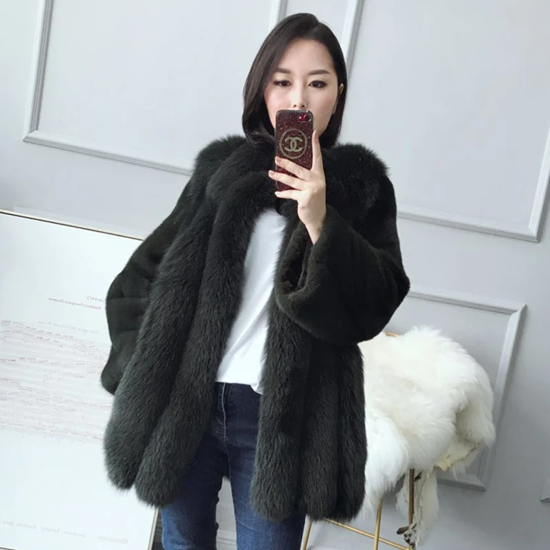 Real Fox Fur and Mink Fur Women Coat  Autumn Winter Thick Fox Fur and Mink Fur Plus Sleeves Jacket
