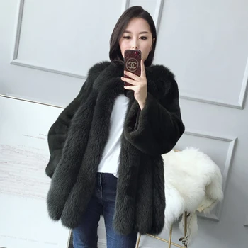 

Real Fox Fur and Mink Fur Women Coat Autumn Winter Thick Fox Fur and Mink Fur Plus Sleeves Jacket