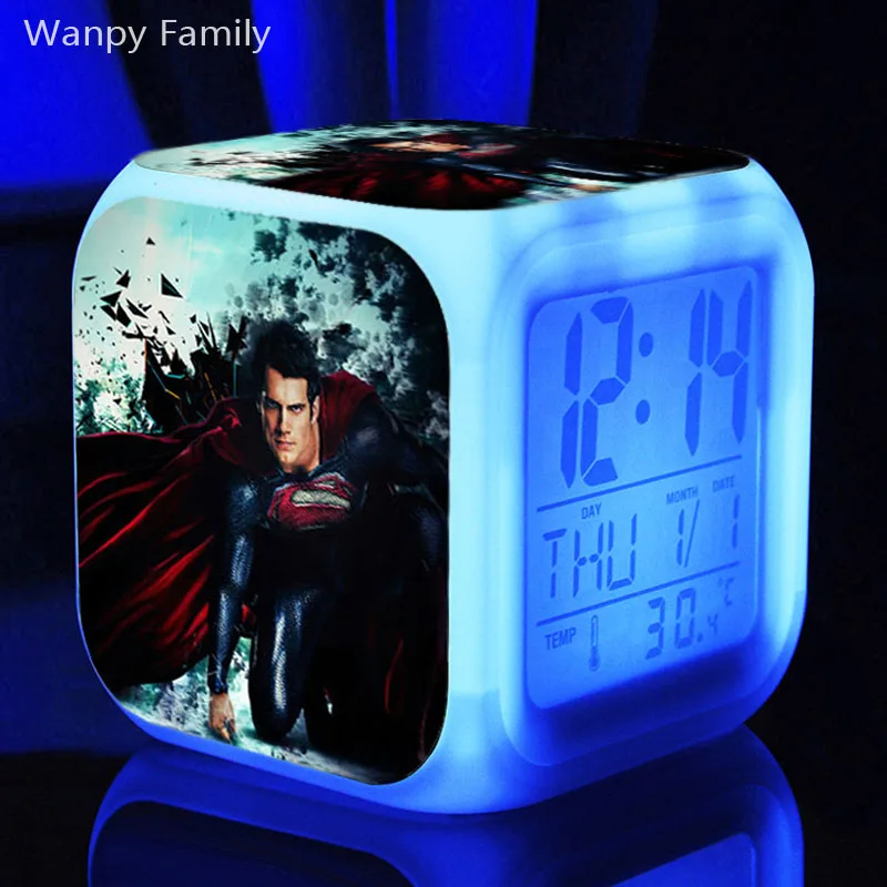 

[Wanpy Family] Superhero Superman Digital Alarm Clock For Children's room Bedside Desktop Color Changing Alarm Clock