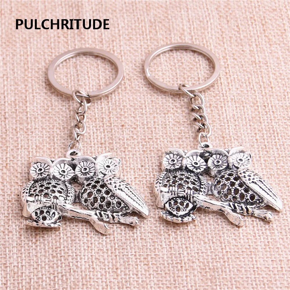 

PULCHRITUDE Metal Alloy Zinc Antiqeu Silver Fashion Owl Pendant 4pcs/lot Bird Owl Charm Key Chain Diy Jewelry Making C1249