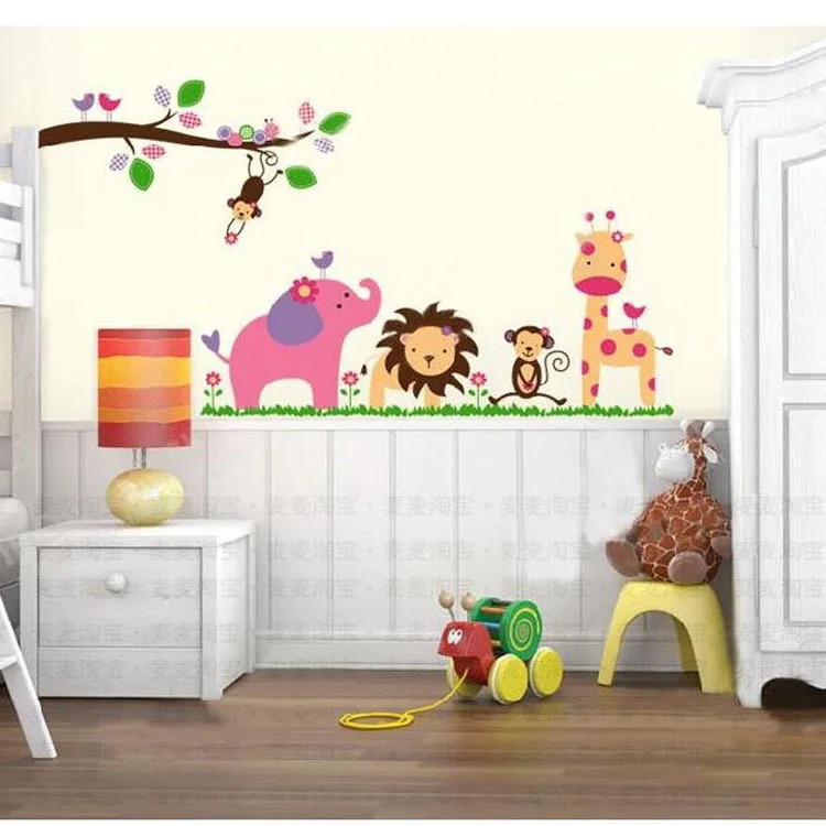 Cute Animal Wall Stickers Self adhesive Wallpaper PVC Home Decoration Wall Stickers for Kids