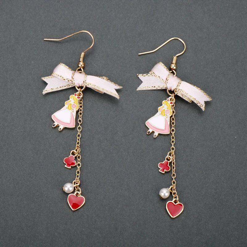 

MQCHUN Japanese and Korean beautiful cartoon animation long style drop earring Alice in Wonderland bowknot love tassel earrings