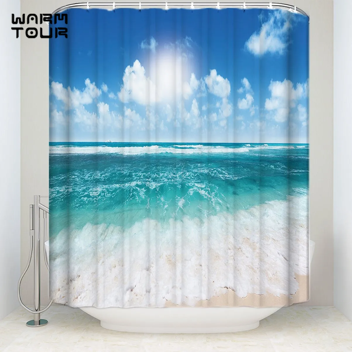 Blue Sea Sky Beach Waterproof Shower Curtains Polyester Mildew