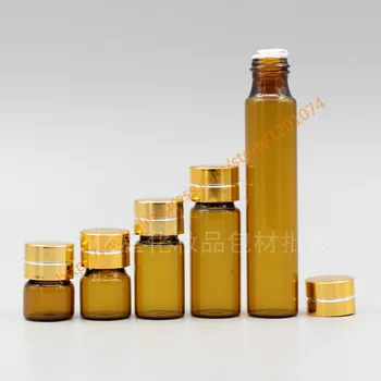 

1ml/2ml/3ml/5ml/10ml brown Glass Bottle(long neck) With gold aluminum cap.Essential Oil Container,mini container,sample bottle