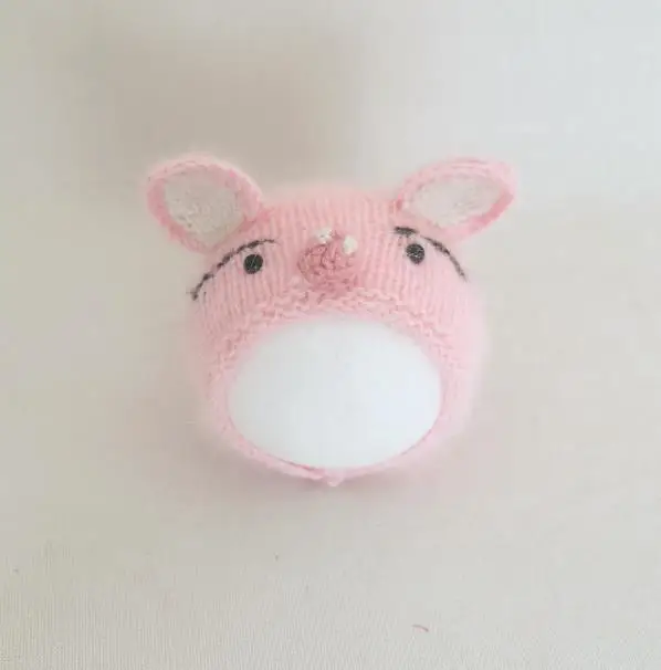 Pig hat 2 Вязаная игрушка-Кролик для новорожденных, пушистая Мягкая кукла с животными, ручная вязка, игрушка-кролик, реквизит для фотосъемки новорожденных - Цвет: Pig hat 2