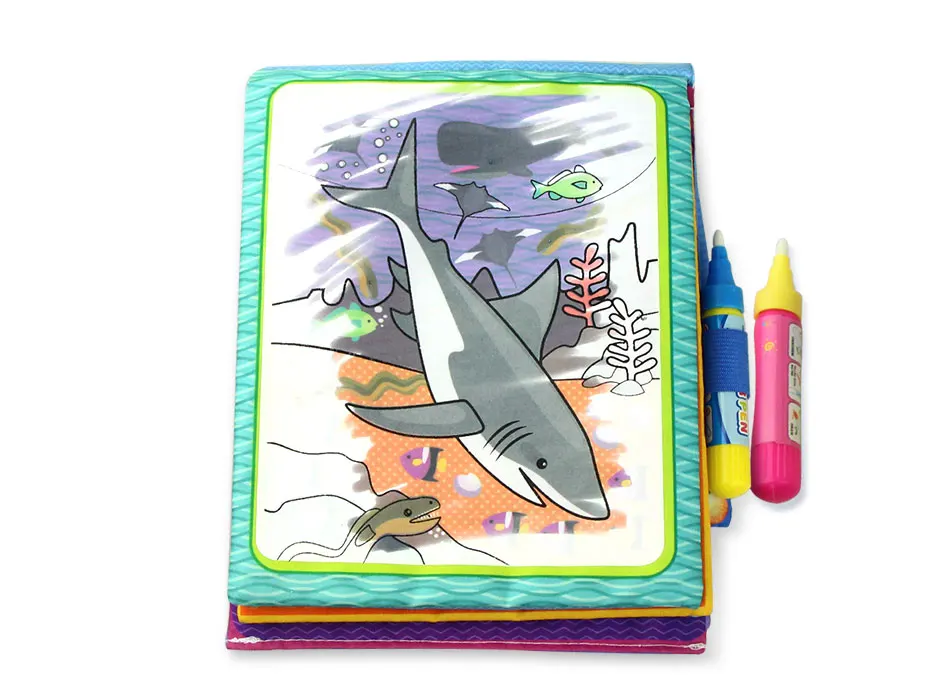 Water Drawing Cloth Book& Magic Pen Marine Life Theme Multi-color Painting Doodle Soft Book Learning Educational Toys for Kids