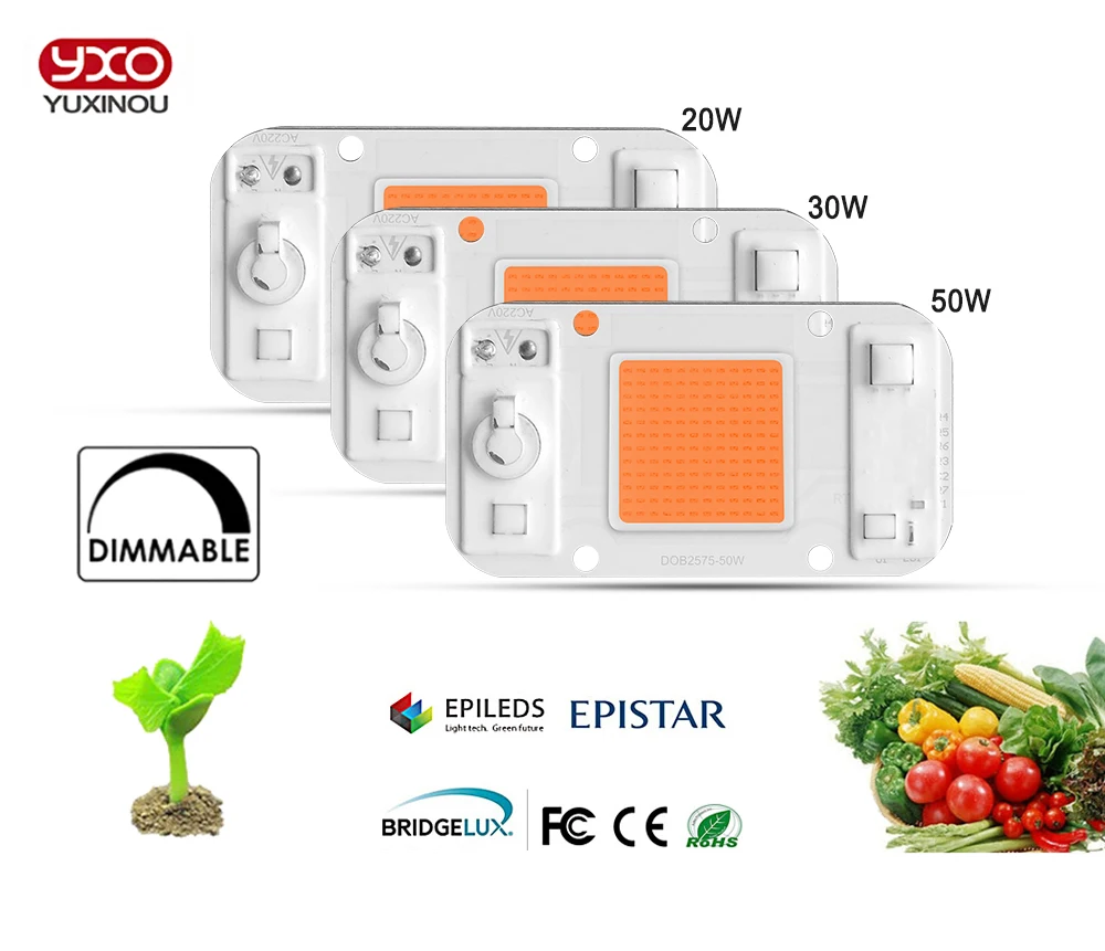 Hydroponice DOB AC светодиодный COB Чип для выращивания растений светильник полный спектр AC 220 В 20 Вт 30 Вт 50 Вт для комнатных растений рост рассады цветок