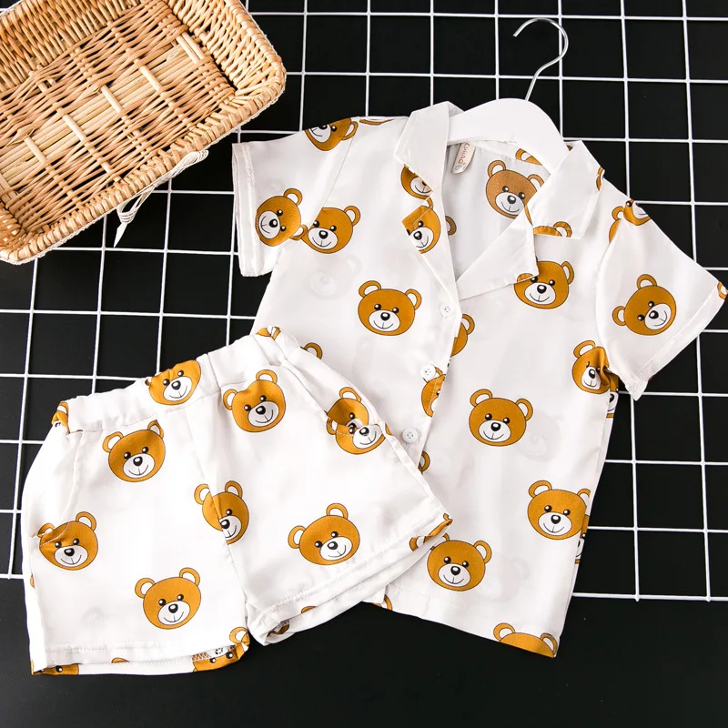 

2017 Summer Casual Baby Boys Girls Clothing Set Bear Printing T-Shirt Top+Short Pants Leisure Set Home Comfortable Baby Suit