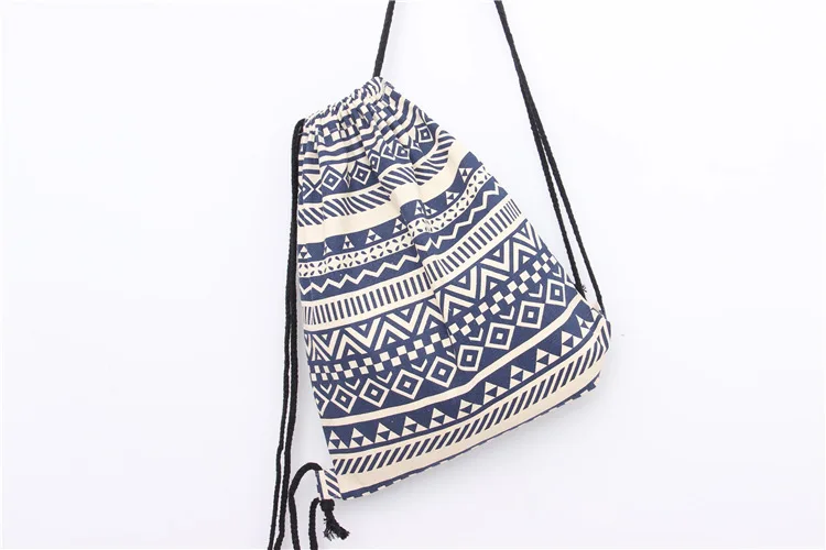 ZYJ Casual Stripe Drawstring Backpack Bohemia Girls Linen Draw String Backpack Daypack Mochila Shopping Bag (11)
