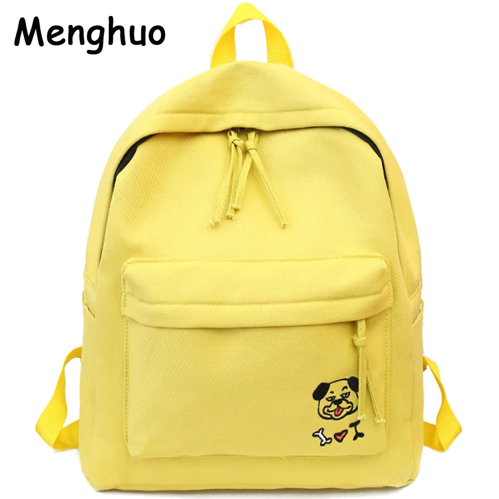 

Women Backpack Schoolbag Canvas Cute Dog Embroidery Cotton Fabric Backpack Female Vintage Notebook Backpack For Girls School Bag