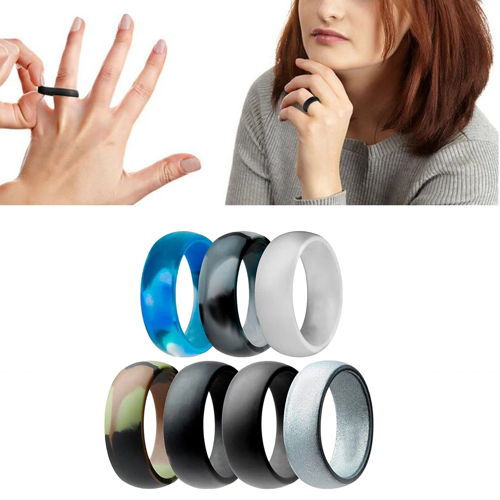 MagiDeal 7pcs Waterproof Silicone Band Wedding Ring for Women Mens 8mm Wide Ring Pack