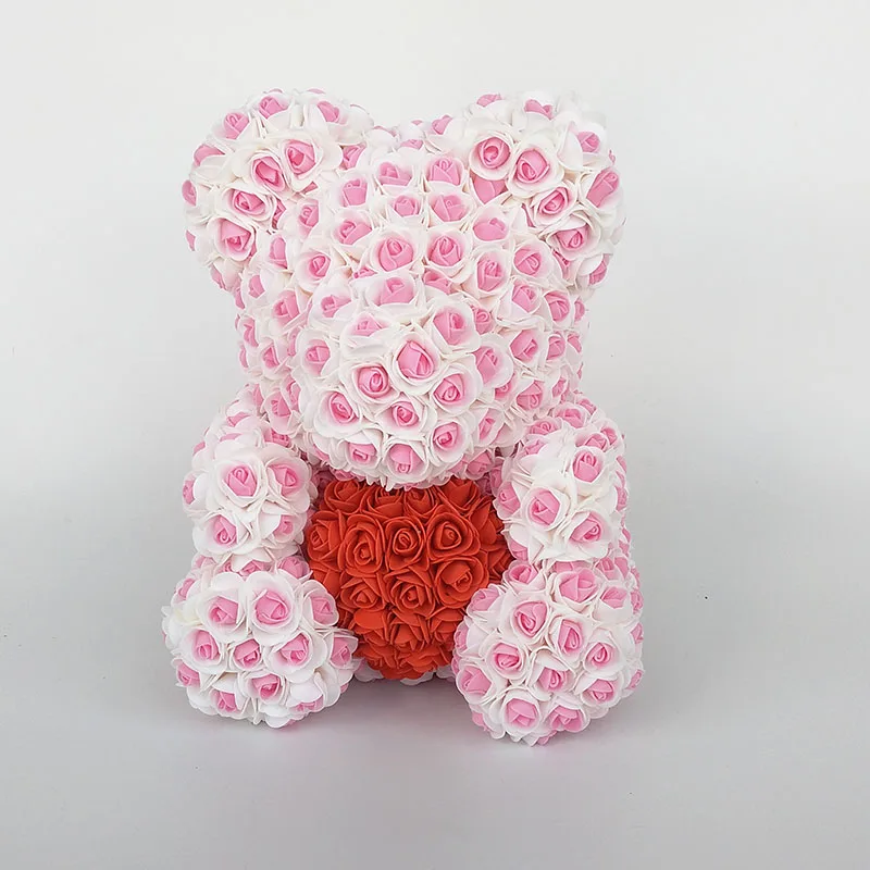 Плюшевый медведь Роза медведь с сердцем искусственные розы Пена Розы Цветок День святого Валентина подарки День матери 35 см цветы - Цвет: pink1