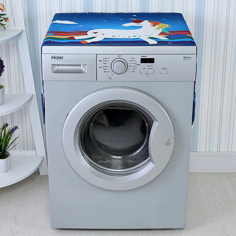 Cartoon Rainbow Horse Washing Machine Cover Refrigerator Cover Microwave Cotton Linen Waterproof Cover