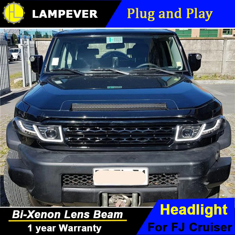 

Lampever Free shipping auto front Light For FJ Cruiser 2007-2015 LED headlight with middle Grille Headlamp Bi Xenon HID