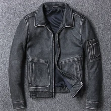 Мужские Мотоциклетные Куртки из натуральной кожи, винтажные байкерские куртки серого цвета из воловьей кожи, короткая облегающая Мужская одежда