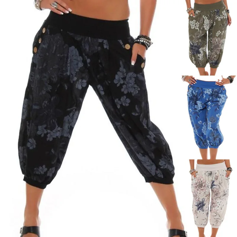 

ZOGAA Women's Bohemian Printed Full Length Pants Chiffon Wide Leg Pants For Woman Loose Plus Size Casual Beachwear Streetwear